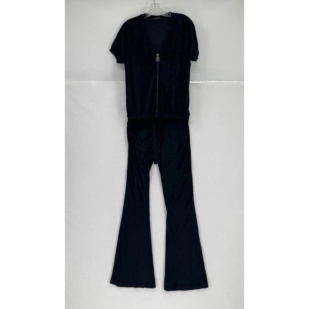 Roberto Cavalli Womens Black Velvet Gold Embroidered Jumpsuit Sz 42